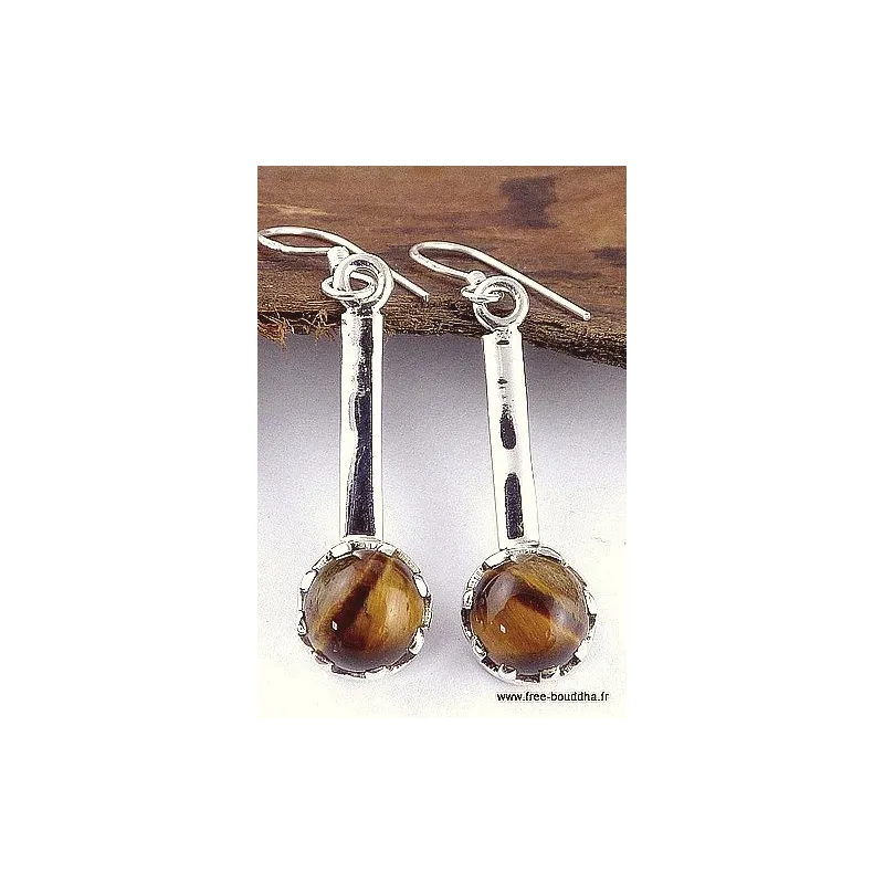 Boucles d'oreilles argent Oeil de tigre - Boucles d'oreilles en pierres naturelles