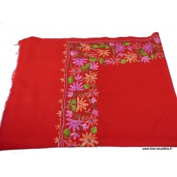 Châle rouge en laine brodée motifs fleurs et perles Pashminas laine et broderies CBP11