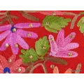 Châle rouge en laine brodée motifs fleurs et perles - Châles en laine faits main