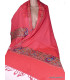 Châle rose en laine brodée motifs ethniques et perles Pashminas laine et broderies CBP12