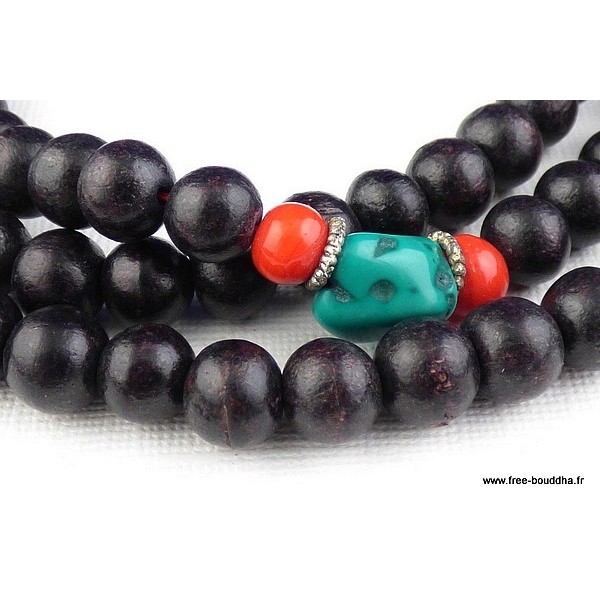 Mala de prières bouddhiste bois de rose Mala tibétain 108 perles MALAGP