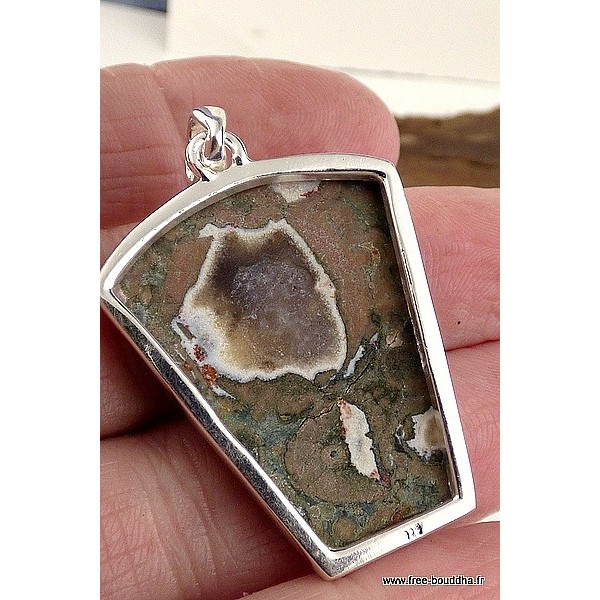 Rhyolite pendentif argent forme blason Pendentifs pierres naturelles CZ73
