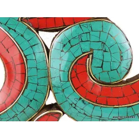 Om tibétain mural en bois et pierres naturelles - Décoration tibétaine