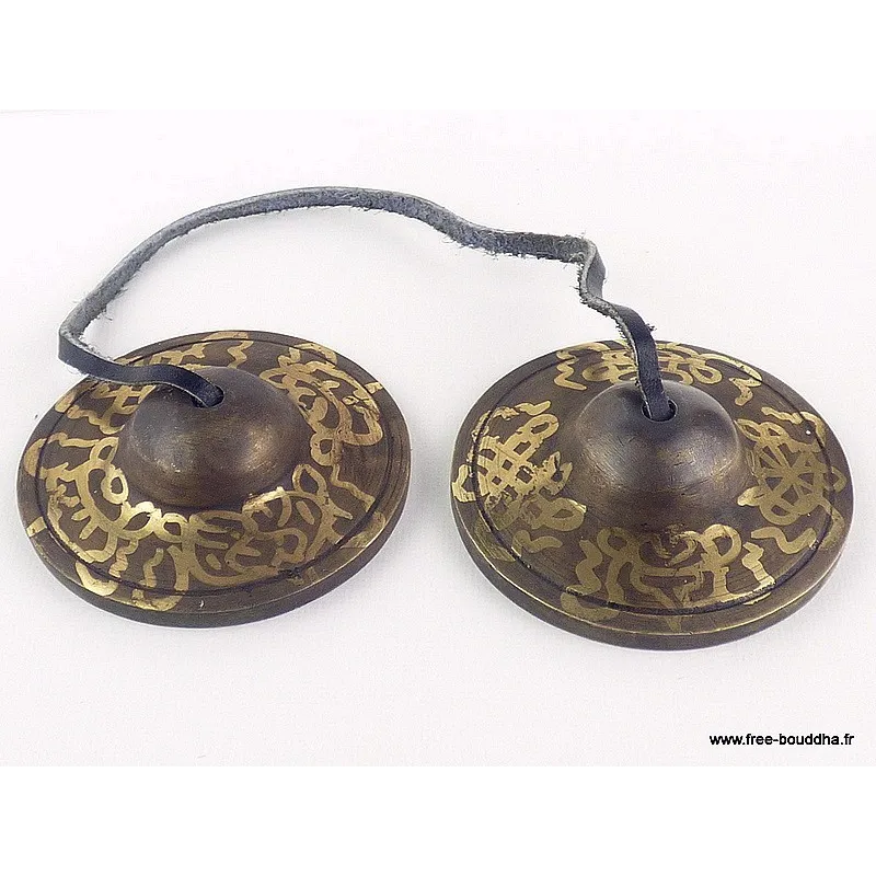 Tingshas tibétaines en Bronze Signes auspicieux - Objets rituels bouddhistes