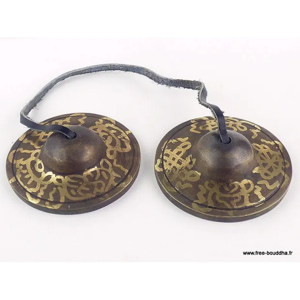 Tingshas tibétaines en Bronze Signes auspicieux - Objets rituels bouddhistes