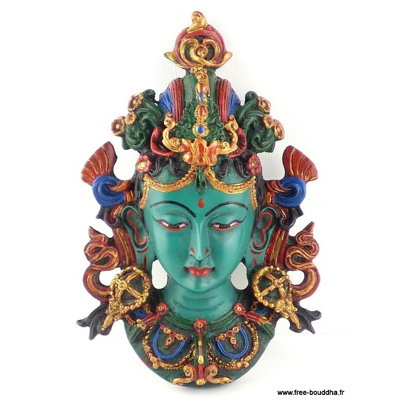 Masque Tara Verte 20 cm Artisanat tibétain bouddhiste MASKTV3