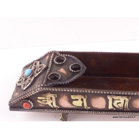 Porte encens tibétain métal cuivre laiton mantra Chenrezi Népal