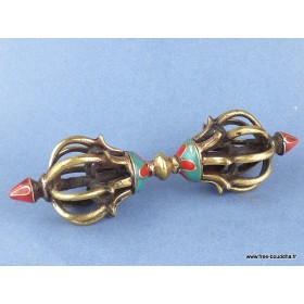 Vajra bouddhiste 8 branches déco turquoise Cloches et dorjé tibétains DV8B.1