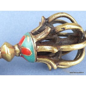 Vajra bouddhiste 8 branches déco turquoise Cloches et dorjé tibétains DV8B.1