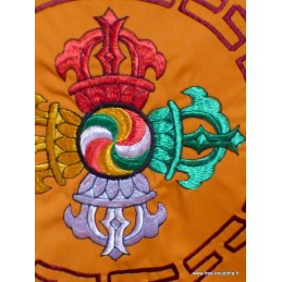 Housse de coussin Dorjé vajra brodé safran Décoration tibétaine HCB3