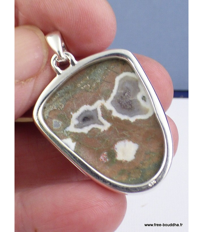 Pendentif argent Ryolite semi-oval Pendentifs pierres naturelles CZ73.2