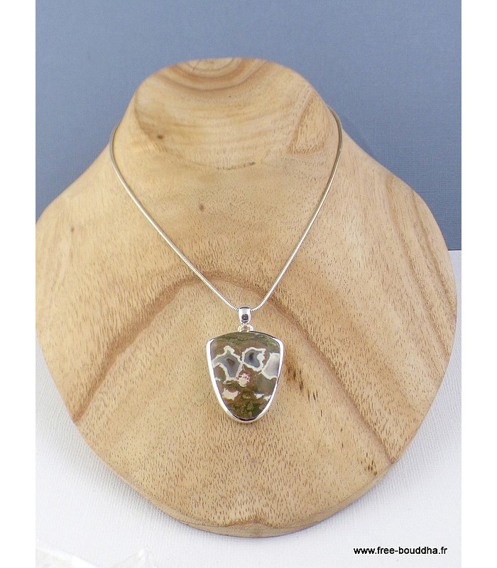 Pendentif argent Ryolite semi-oval Pendentifs pierres naturelles CZ73.2