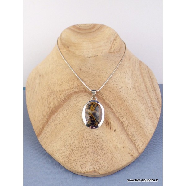 Pendentif en Jaspe Pilbara noir bronze facetté Pendentifs pierres naturelles BZ41.2