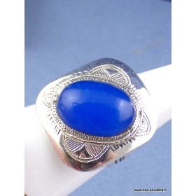 Bague ethnique Touareg Calcédoine bleu T 59 Bijoux ethniques Touareg TOUA48