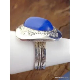 Bague ethnique Touareg Calcédoine bleu T 59 - Bagues pierres naturelles