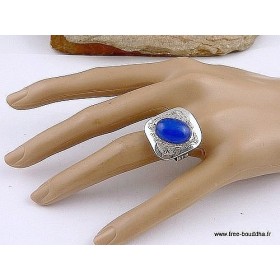 Bague ethnique Touareg Calcédoine bleu T 59 Bijoux ethniques Touareg TOUA48