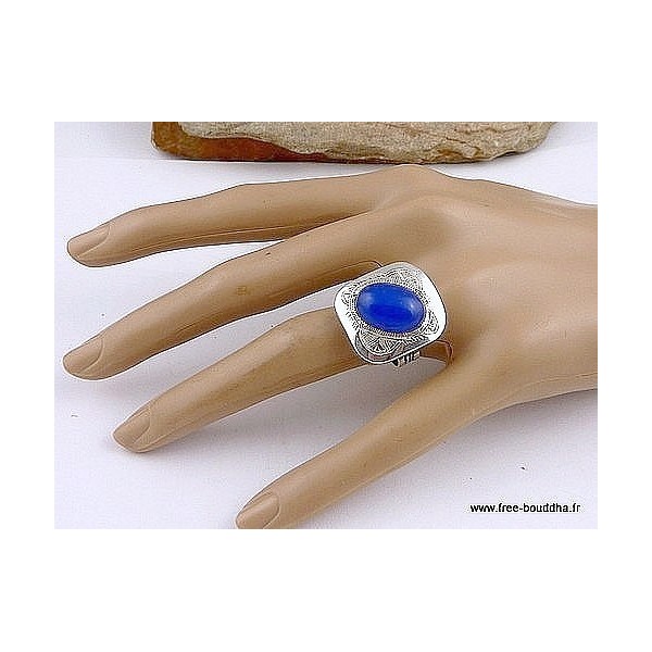 Bague ethnique Touareg Calcédoine bleu T 59 Bijoux ethniques Touareg TOUA48