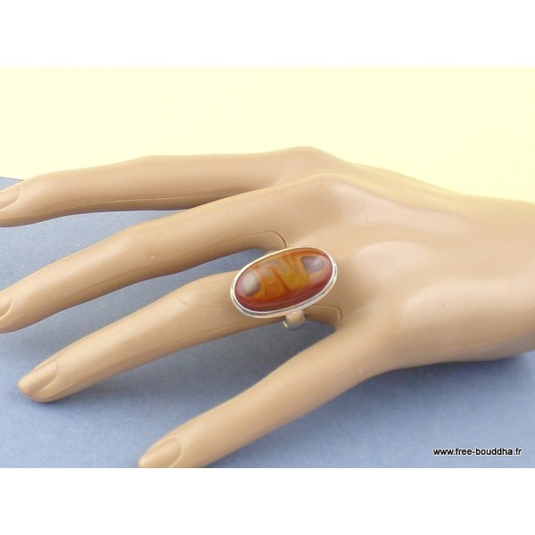 Jaspe Noreena bague ovale T 59 Bagues pierres naturelles UV100.5