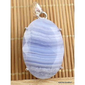 Pendentif Onyx bleu à bandes forme ovale Pendentifs pierres naturelles VK9.2