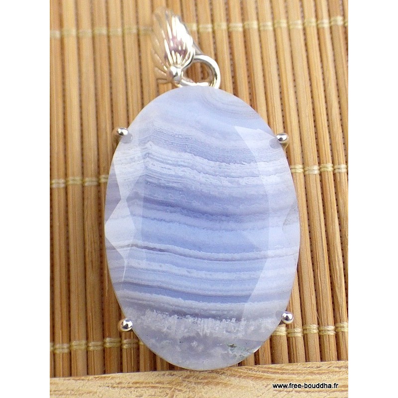 Pendentif Onyx bleu à bandes forme ovale Pendentifs pierres naturelles VK9.2