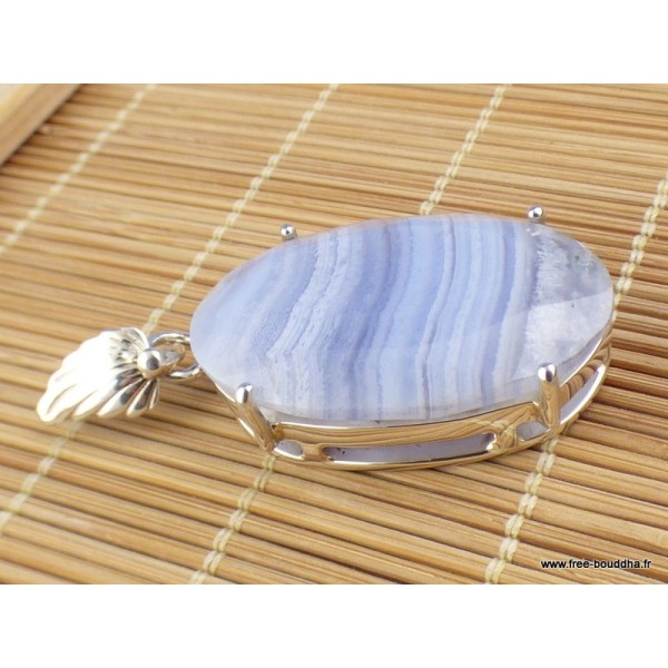Pendentif Onyx bleu à bandes forme ovale Pendentifs pierres naturelles VK9.2