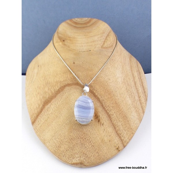 Pendentif Onyx bleu à bandes forme ovale Pendentifs pierres naturelles VK9.2