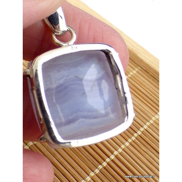 Pendentif Onyx bleu à bandes forme carrée Pendentifs pierres naturelles VK9.3