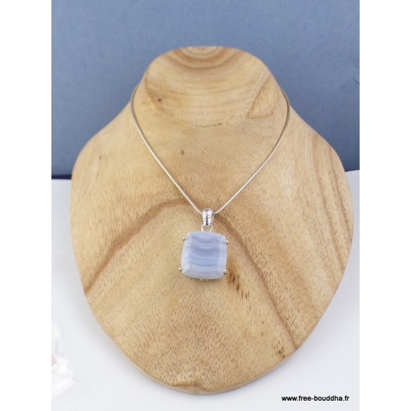 Pendentif Onyx bleu à bandes forme carrée Pendentifs pierres naturelles VK9.3
