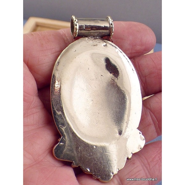 Pendentif tibétain Om et mantra de Chenrezi Bijoux tibetains bouddhistes FC2