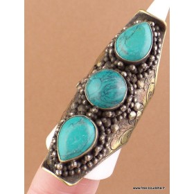 Grosse bague tibétaine 3 Turquoise Bagues tibétaines bouddhistes GBTU