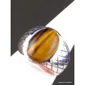 Bague Chevalière pour Homme en Oeil de Tigre argent 925 - Bagues pierres naturelles