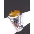 Bague Chevalière pour Homme en Oeil de Tigre argent 925 - Bagues pierres naturelles