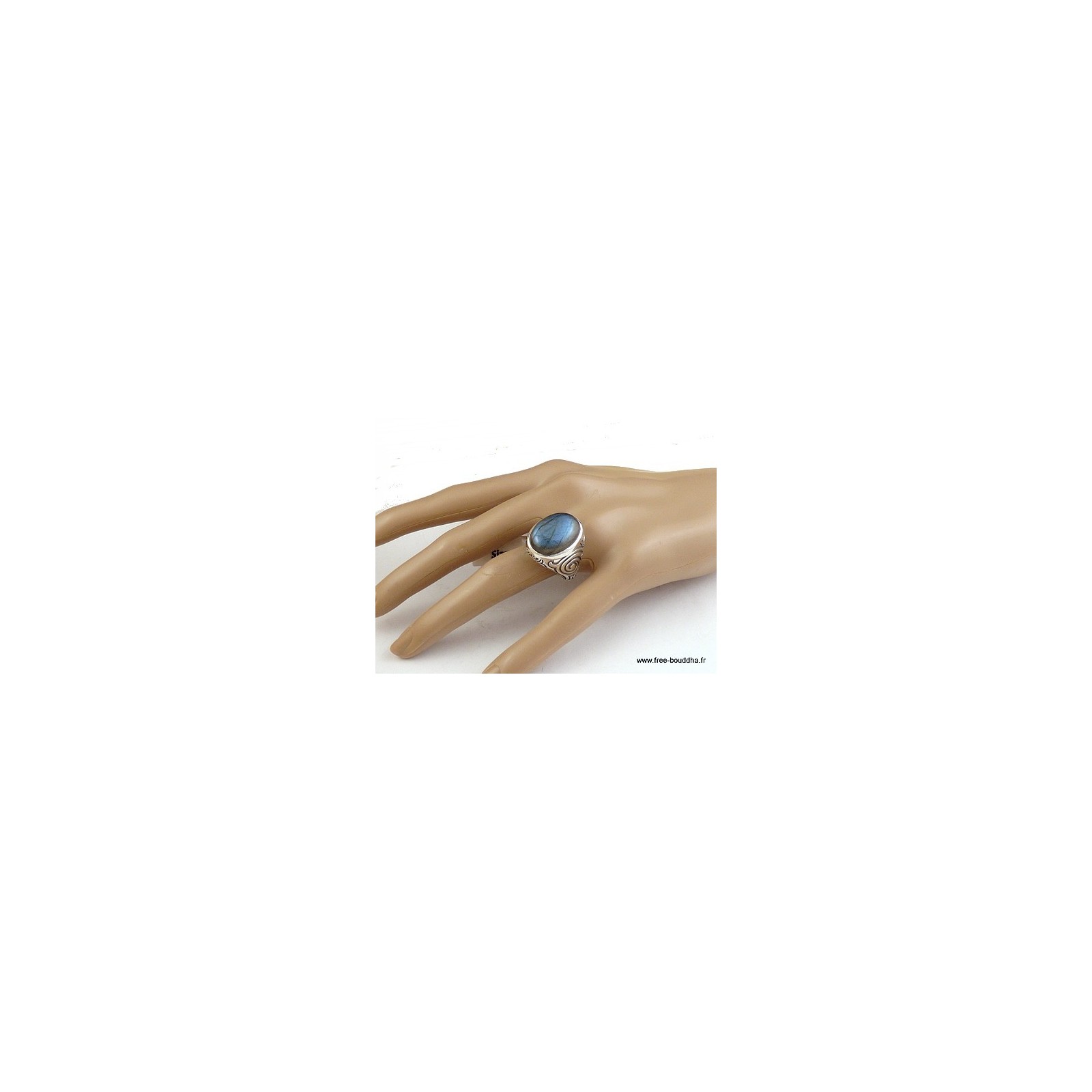Bague Femme En Argent Massif 925 Avec Labradorite Bleue - Taille 59 - Forme Marquise 21x11 Mm - Made In France