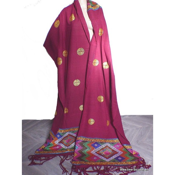 Châle de lama bouddhiste en soie et broderies Grand Châle népalais 100 x 200 cm CHAB1