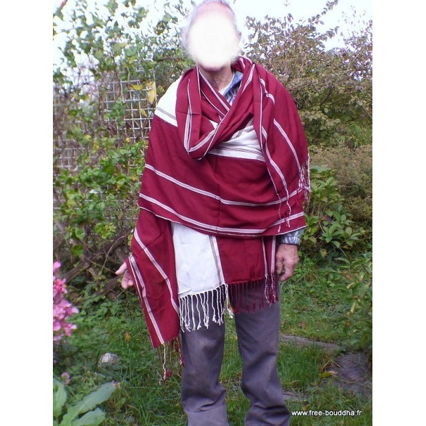 Châle de lama Bordeau blanc en viscose Grand Châle népalais 100 x 200 cm CHAB4