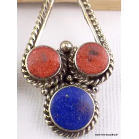 Boucles d'oreilles tibétaines métal et résine - Boucles d'oreilles tibétaines