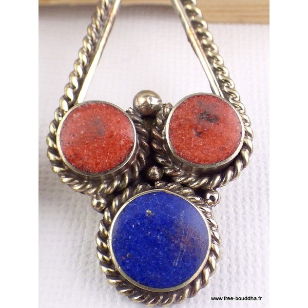 Boucles d'oreilles tibétaines métal et résine Boucles d'oreilles tibétaines LBOT17