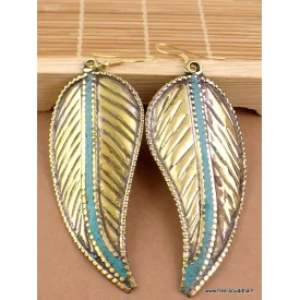 Boucles d'oreilles tibétaines ethniques forme feuille - Boucles d'oreilles tibétaines