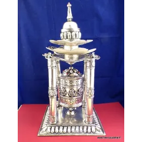 Rare Moulin à prières 4 piliers plaqué argent 30 CM - Moulins à Prières tibétains