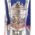 Rare Moulin à prières 4 piliers plaqué argent 30 CM - Moulins à Prières tibétains