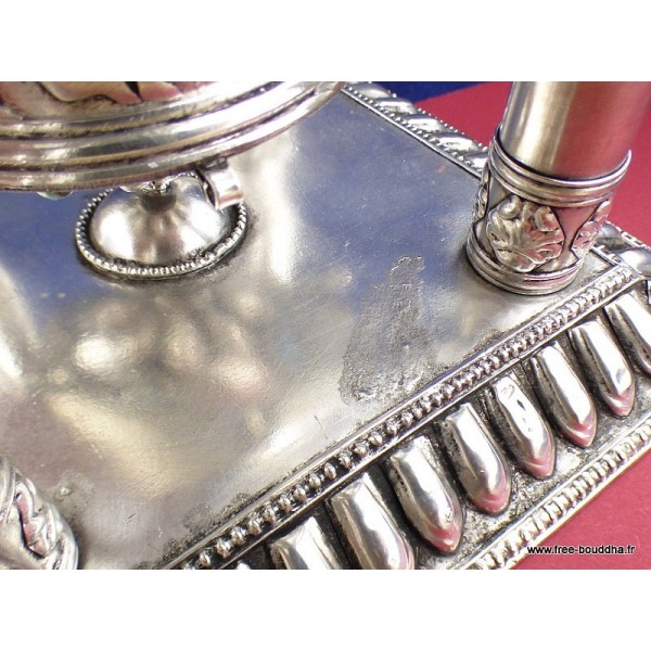 Rare Moulin à prières 4 piliers plaqué argent 30 CM Moulins à Prières tibétains MAPT3