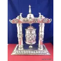 Rare Moulin à prières 2 piliers plaqué argent 27 CM - Moulins à Prières tibétains