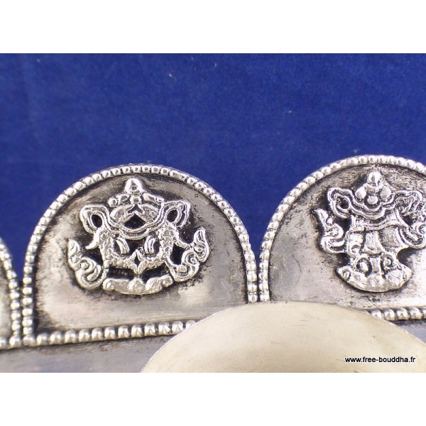 Rare Moulin à prières 2 piliers plaqué argent 27 CM Moulins à Prières tibétains MAPT4