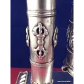 Rare Moulin à prières 2 piliers plaqué argent 27 CM - Moulins à Prières tibétains