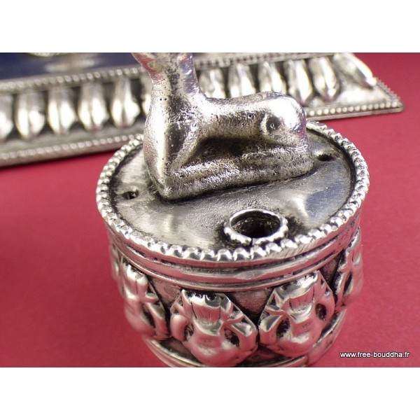 Rare Moulin à prières 2 piliers plaqué argent 27 CM Moulins à Prières tibétains MAPT4