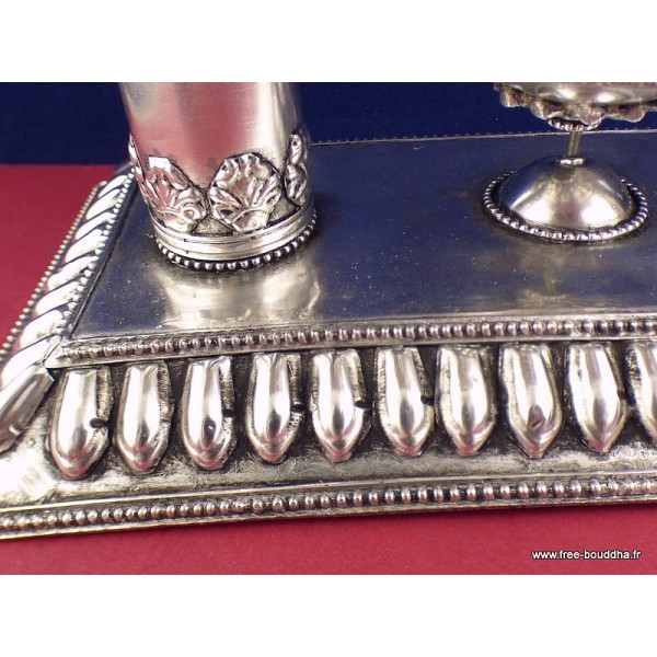 Rare Moulin à prières 2 piliers plaqué argent 27 CM Moulins à Prières tibétains MAPT4