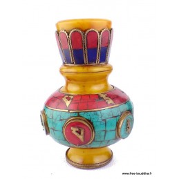 Vase tibétain ambre, turquoise et corail Décoration tibétaine VAS2
