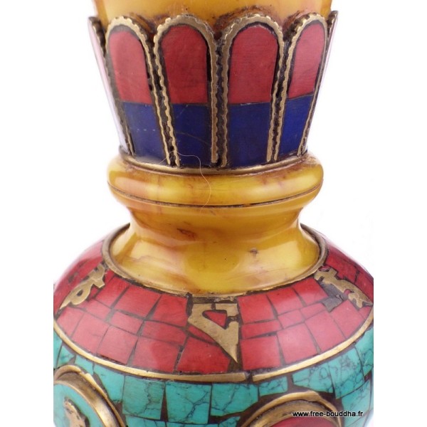 Vase tibétain ambre et pierres naturelles Décoration tibétaine VAS1