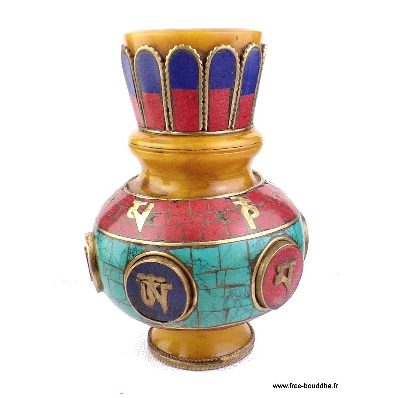 Vase tibétain ambre et pierres naturelles Décoration tibétaine VAS1
