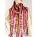 Echarpe du Bhoutan en coton rayé bordeau Grand Châle népalais 100 x 200 cm HOM10